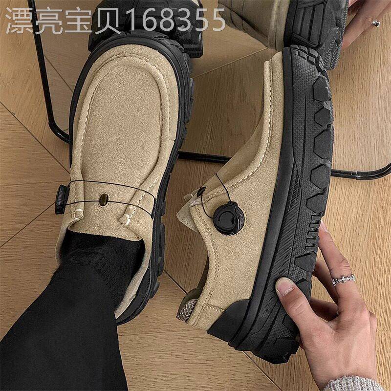 【高品质】厚户外旋转纽扣登山鞋男款袋鼠鞋增高运动德比鞋乐福鞋图片