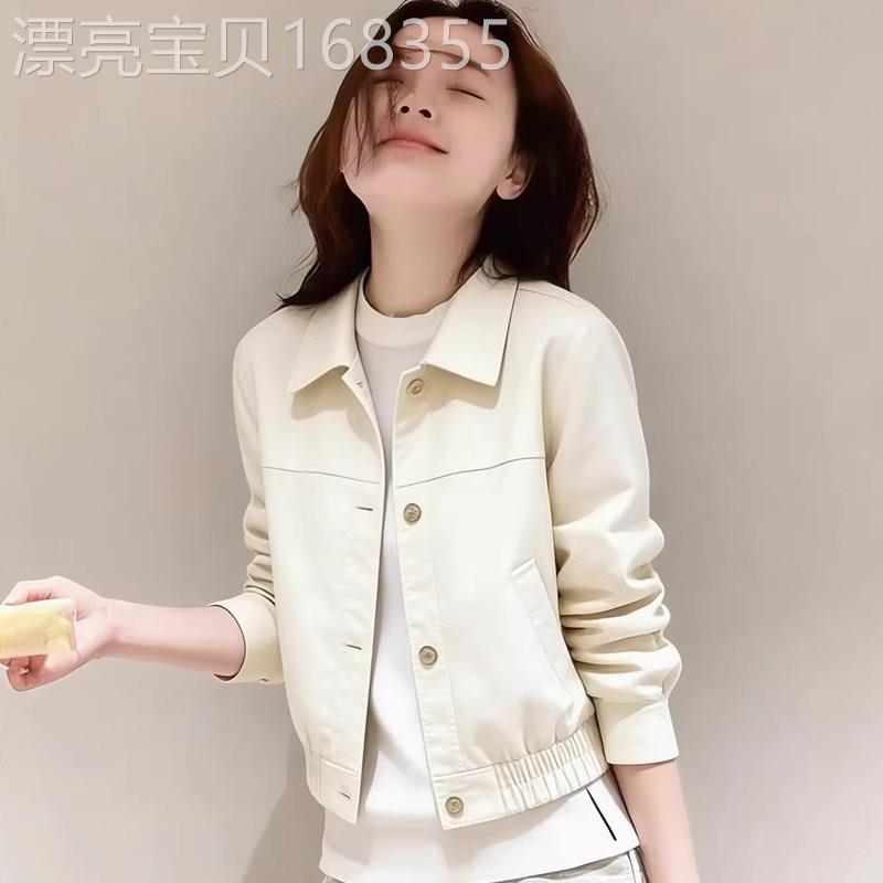 今年流行爆款独特漂亮女巨好看的休闲小个子短款白色夹克风衣外套