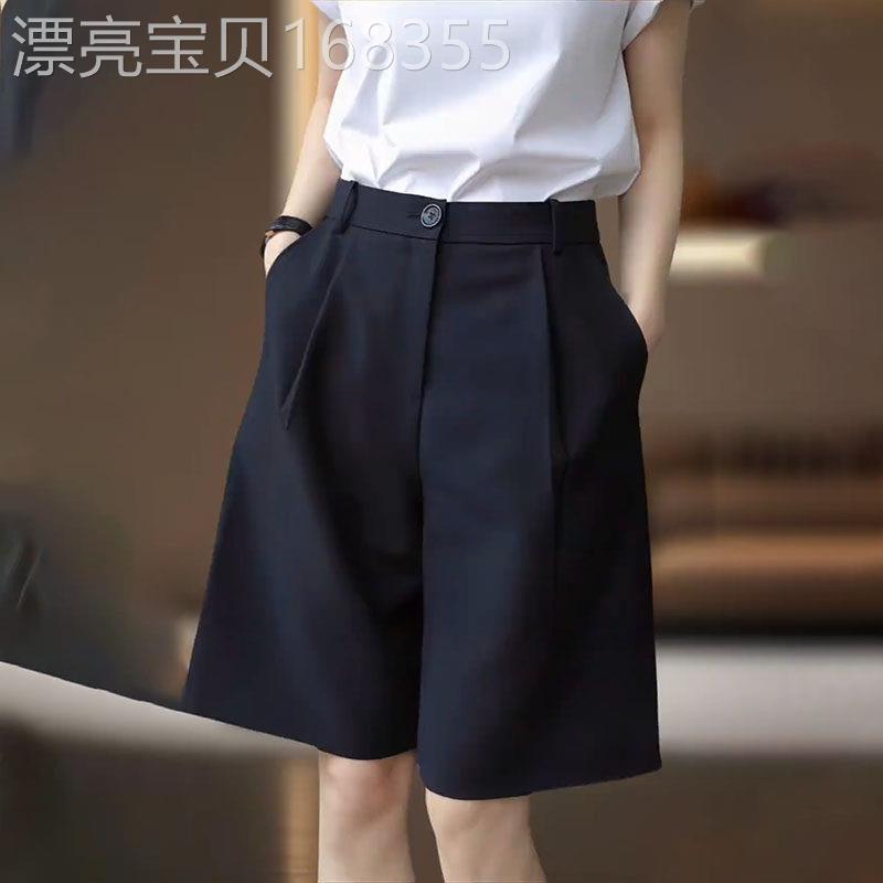黑色西装短裤女士夏季薄款气质通勤休闲裤大尺码宽松高腰直筒五分