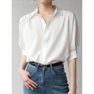 2025年夏季女性抗皱白衬衫新设计小众显瘦看起来宽松优雅的灯笼短