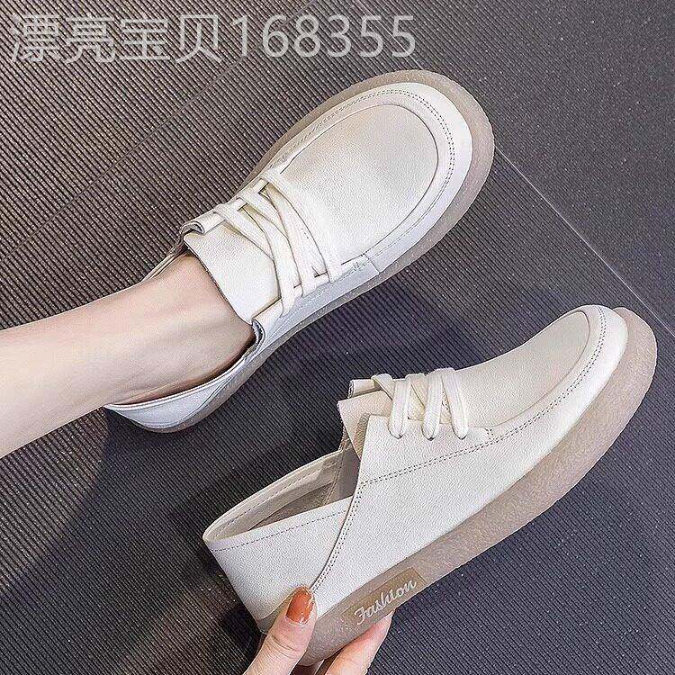 软底小白鞋女乐福鞋孕妇鞋2025新款春秋季妈妈休闲平底单鞋小皮鞋