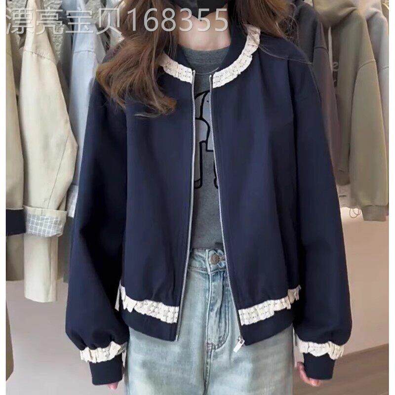 蕾丝花边棒球服外套女春秋2026新款韩版拼接休闲减龄百搭夹克上衣