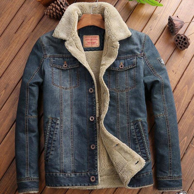 冬季加绒加厚牛仔外套男羊羔绒保暖大码棉衣修身男士休闲工装夹克