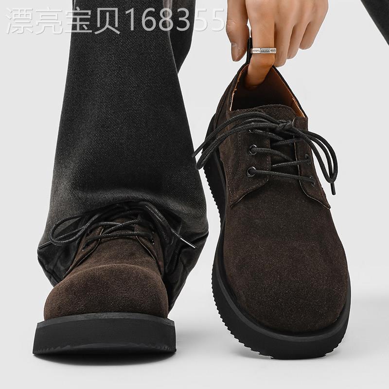 大头皮鞋2025新款情侣通勤复古做旧小众高级感厚底增高德比鞋潮