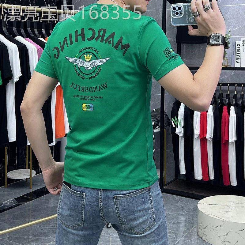时尚青年2026夏季新品男士字母刺绣百搭丝光棉圆领短袖T恤男潮流