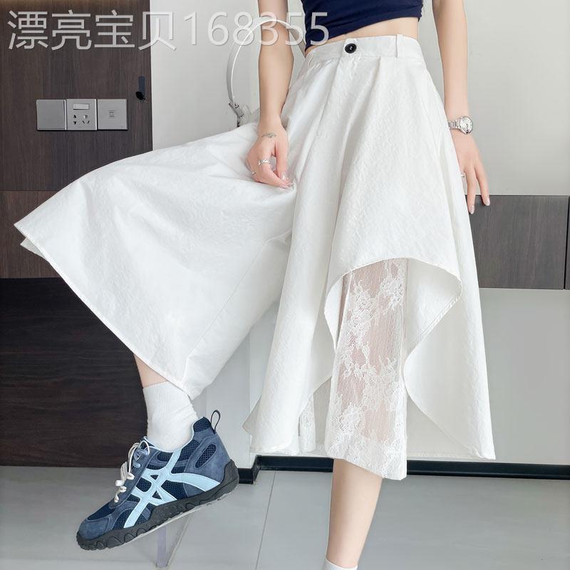 不规则蕾丝拼接裤裙女2026年夏季新款高腰宽松显瘦七分休闲宽裤