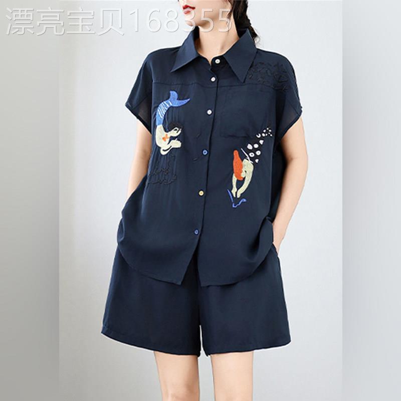 潮牌中老年女士妈妈短袖短裤套装夏季休闲时尚气质大码宽松两件套