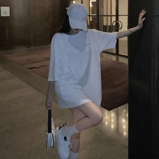 t恤女夏季 韩版 白色短袖 2025新款 宽松ins超火上衣潮 纯棉中长款 大码