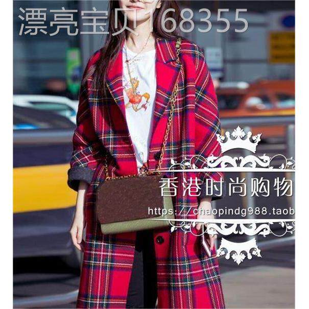 耶诞复古明星同款新年红年装双面羊毛呢羊绒大衣格子中长版外套韩