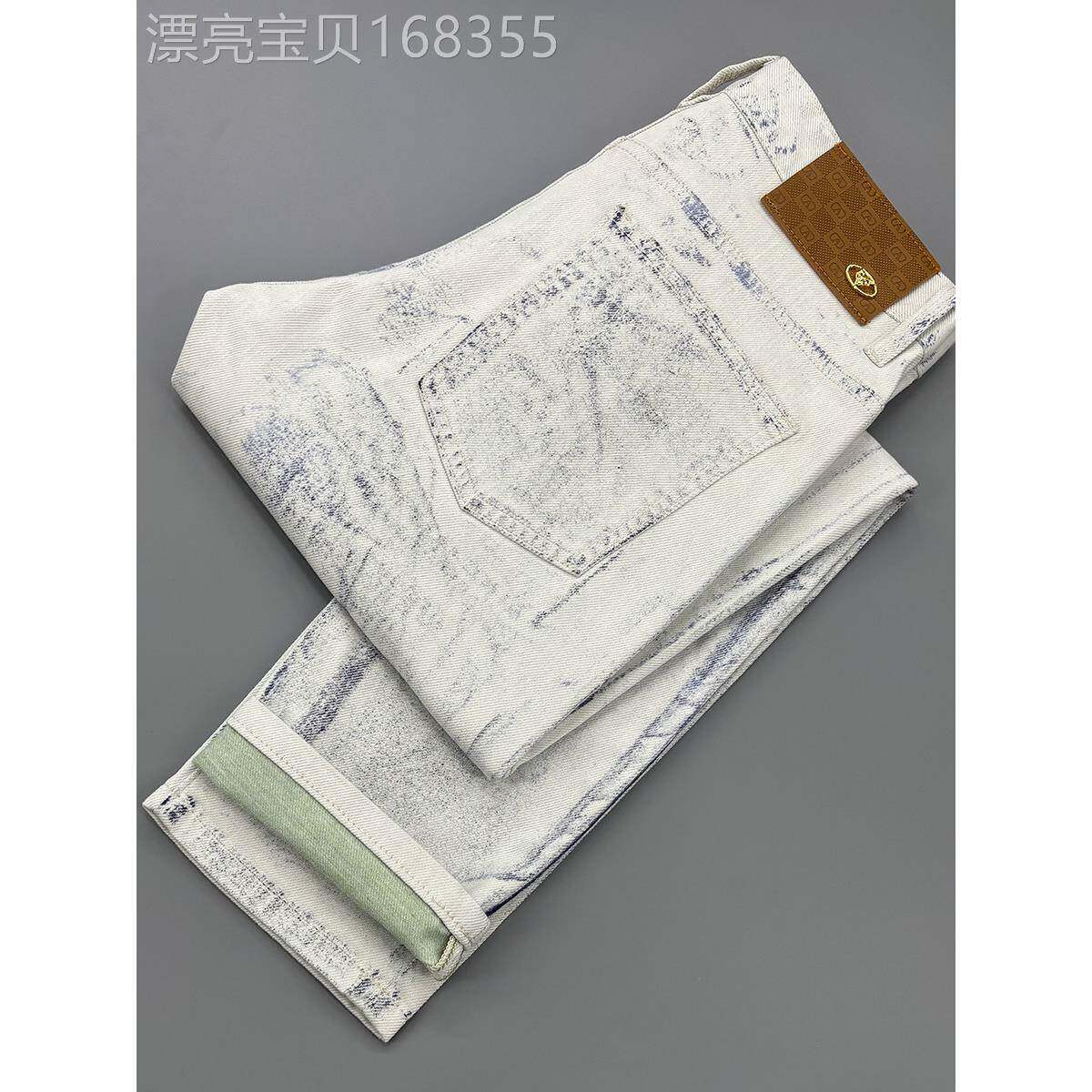 设计感白色刮烂牛仔裤男士2025新款彩绘涂鸦潮流个性修身小脚裤子