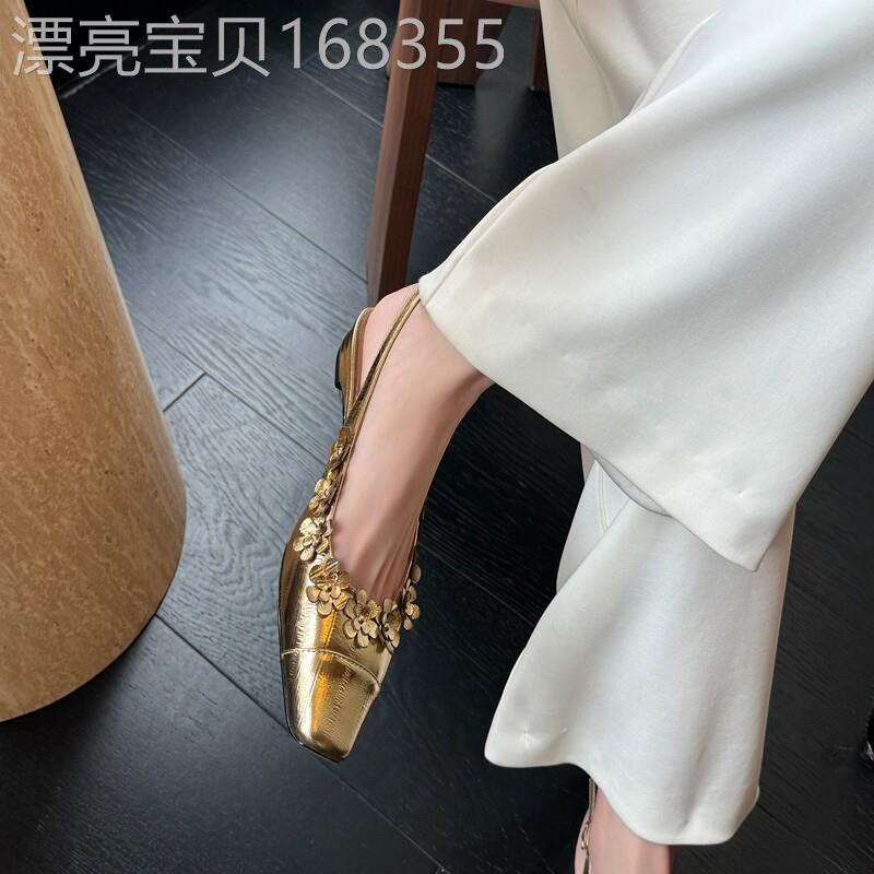 繁花拾梦~ 仙女风花朵包头凉鞋女款2026新款金色配裙子平底鞋夏季