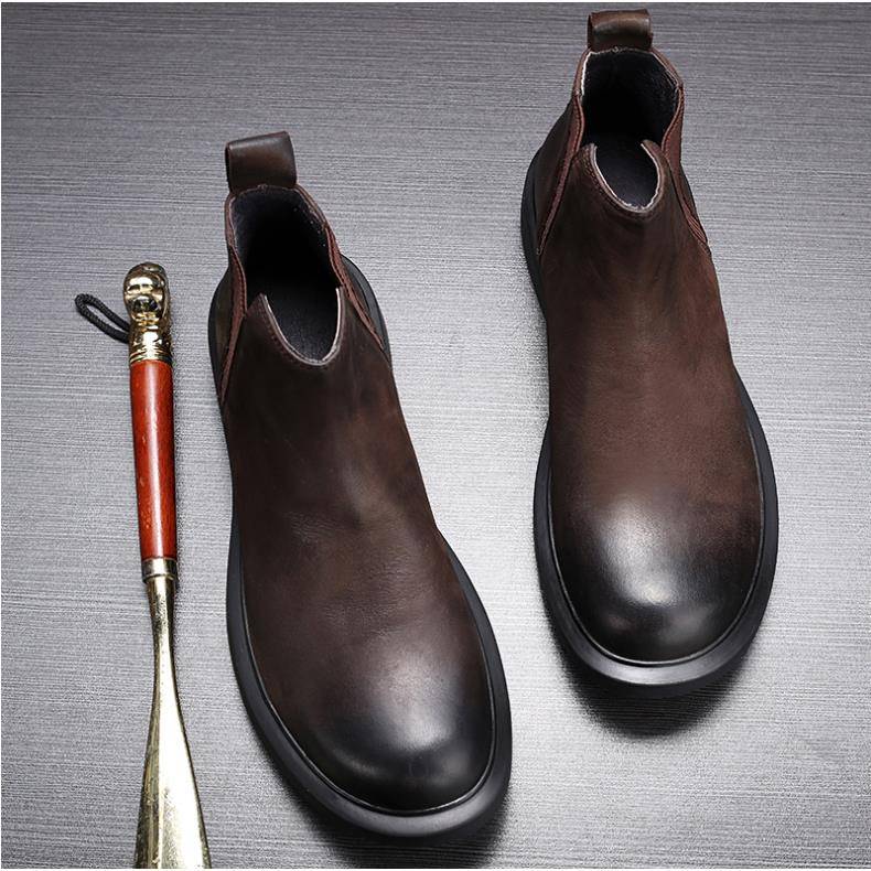 韩国专柜 切尔西真皮中筒男鞋覆古韩版休闲 马丁靴英伦风时尚短靴