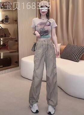 欧洲站美式酷辣休闲运动套装女2025新款夏季正肩短袖T恤工装裤潮