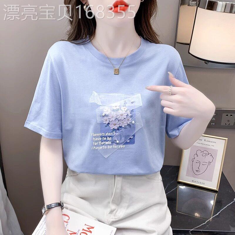 小个子短袖t恤女装2026年夏季新款雪纺上衣宽松洋派减龄正肩小衫