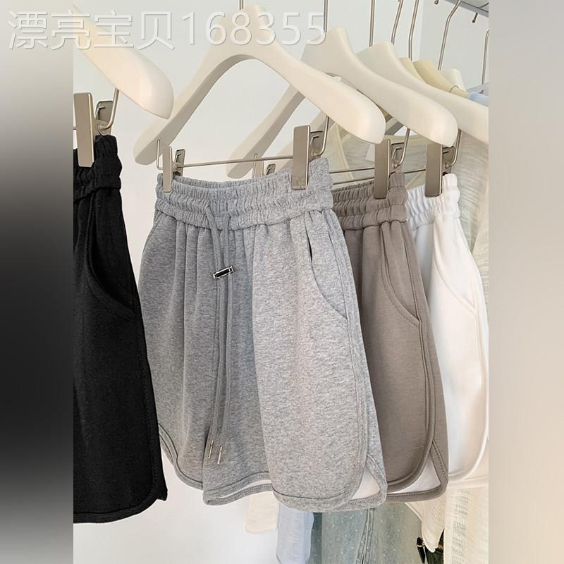 潮牌灰色抽绳运动短裤女2026夏季新款高腰休闲卫裤健身阔腿热裤