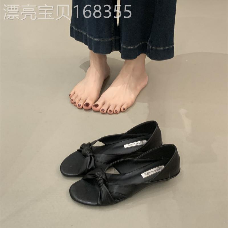 潮牌极简风气质坡跟露趾凉鞋女圆头法式小众后绊带单鞋显瘦罗马鞋