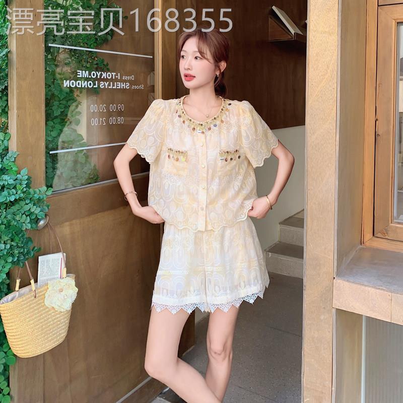晕染刺绣小香风蕾丝套装女夏2026新款气质精致流苏上衣短裤两件套