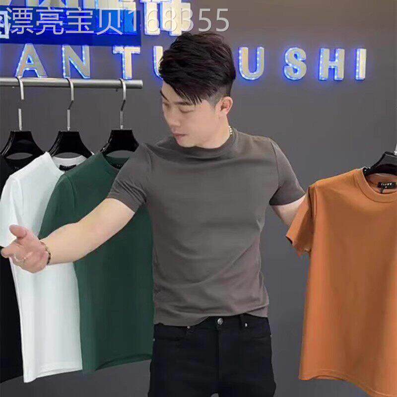 圆领短袖T恤男夏季潮牌修身纯棉半袖T恤潮流百搭休闲半截袖上衣