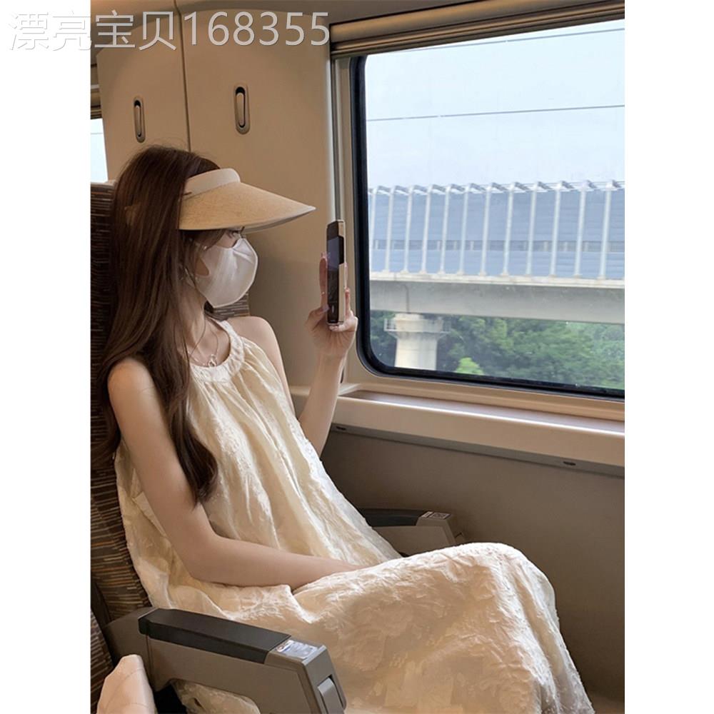 欧洲站2026新款法式高级感露肩无袖挂颈长裙海边度假洋装女夏季