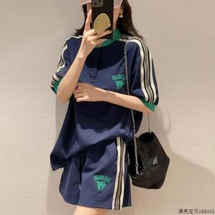 休闲运动套装 短袖 香港夏季 女士polo衫 减龄两件套 短裤 宽松气质时尚