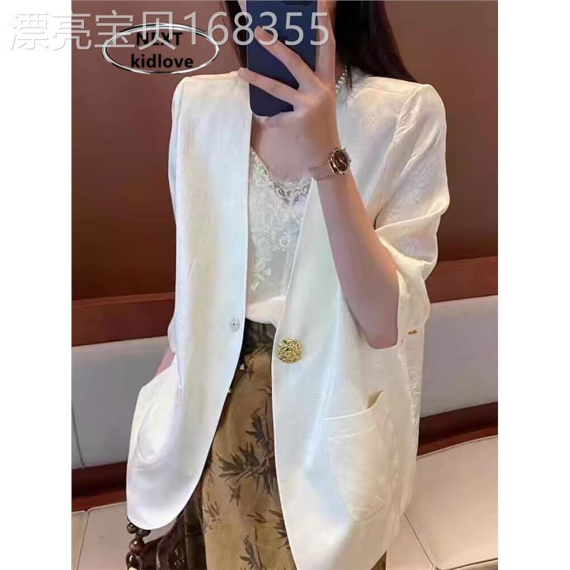 香港春夏高级感七分袖西装外套女薄款2025通勤宽松显瘦西服上衣潮图片