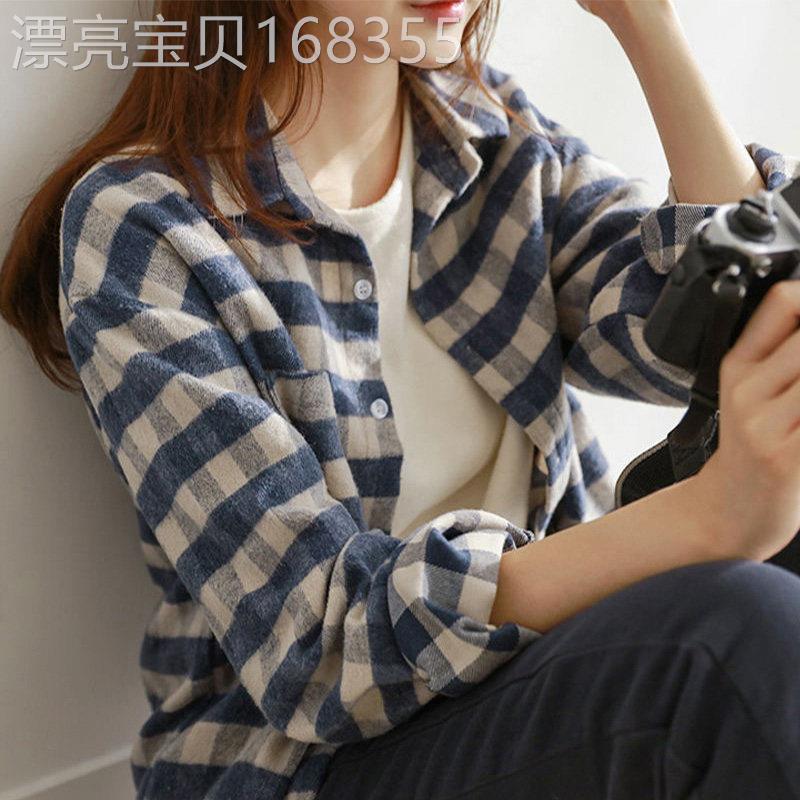 2026年春季新款女装复古休闲上衣设计感宽松百搭长袖格子衬衫外套