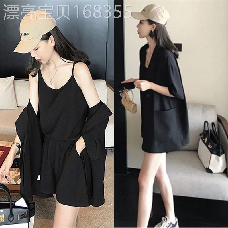 微胖妹妹穿搭显瘦套装女2025年夏季新款时尚遮肚雪纺小西装三件套