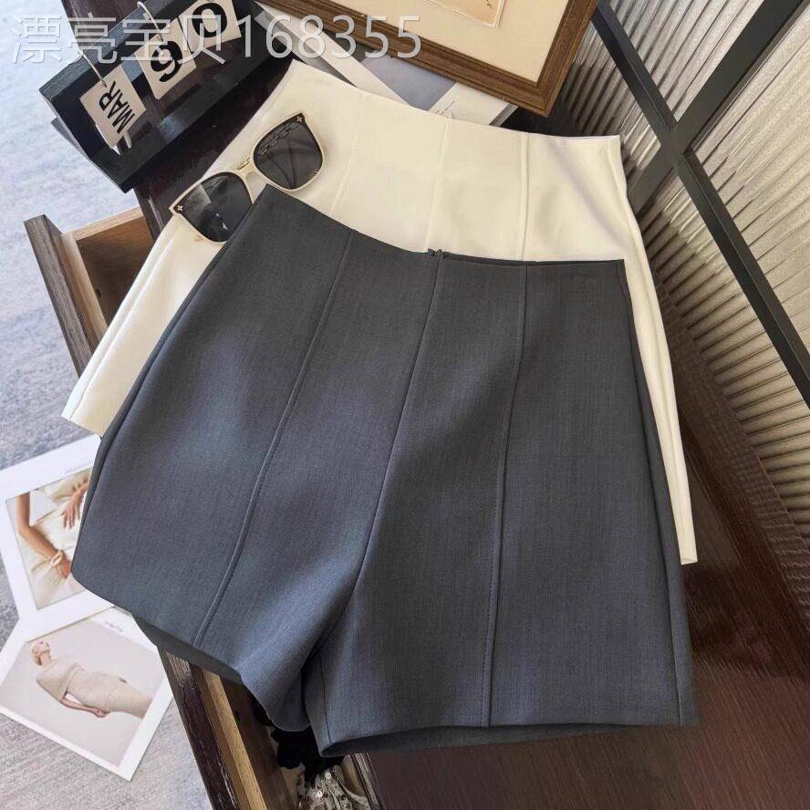 灰色西装短裤女夏季薄款2026新款高腰a字大尺码显瘦小个子阔腿热