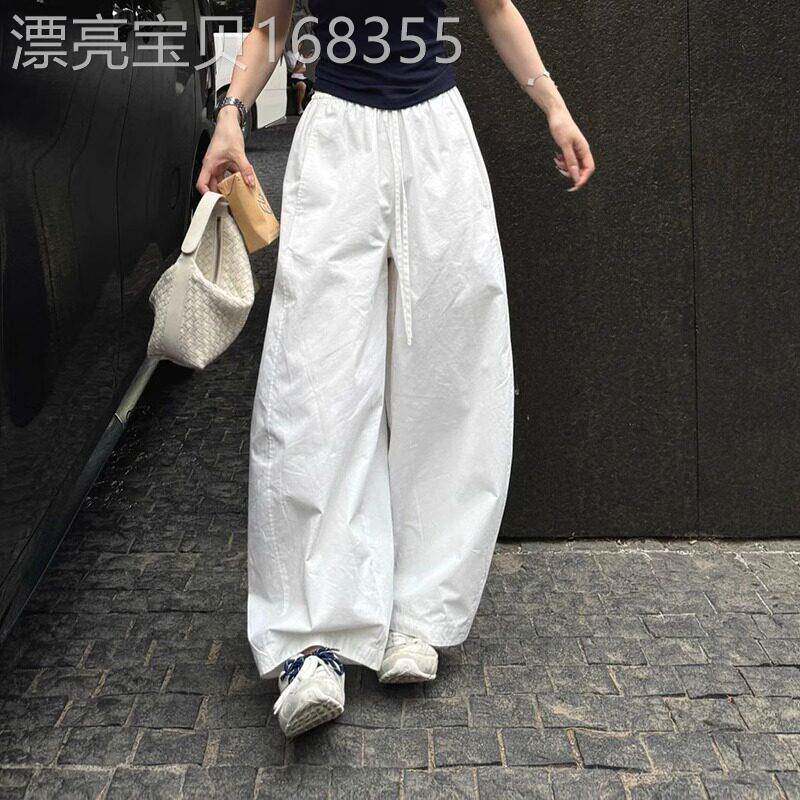 白色亚麻阔腿裤女夏薄款2026新款小个子休闲高腰宽松显瘦镰刀裤子