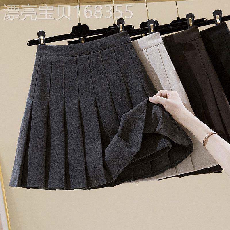 潮牌毛呢a字半身裙女2025年春秋新款高腰显瘦百褶裙冬裙加厚短裙