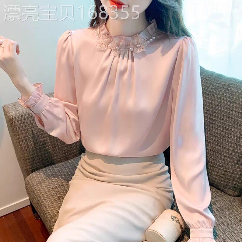 欧货洋派质花边显瘦春秋打底衫2025春秋款雪纺上衣女长袖衬衫减龄
