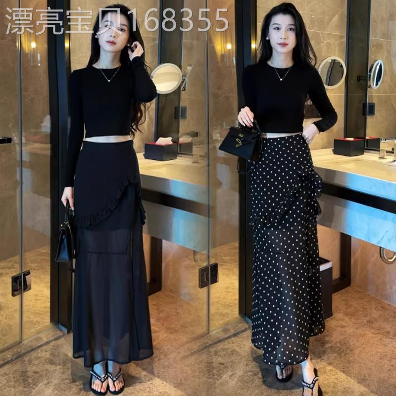 香港代购时尚套装裙女2026夏季新款高腰短袖T恤波点半身裙两件套