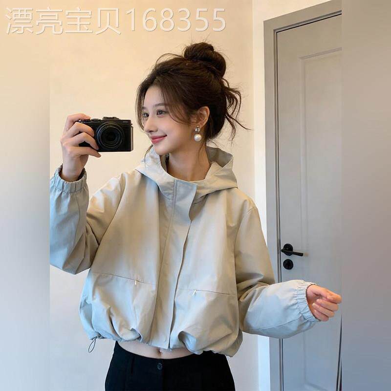 潮牌巨好看时尚chic纯色连帽冲锋衣女春秋2026小个子小众独特外套