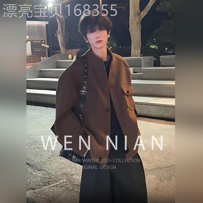 韩国WEN NIAN男夹克2026秋季新款巴恩风外套美式工装上衣拼接翻领