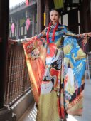 锦秀儿原创戏曲脸谱印花立领广袖 民族风改良走秀旗袍连衣裙 新中式