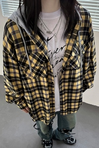 秋冬港风复古男女宽松格子连帽刺绣宽松中性风夹克外套 C5811图片