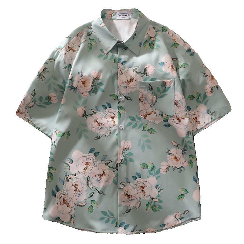 港风夏季彩色宽松短袖男女衬衫C1825P40,男装衬衫,电商A433