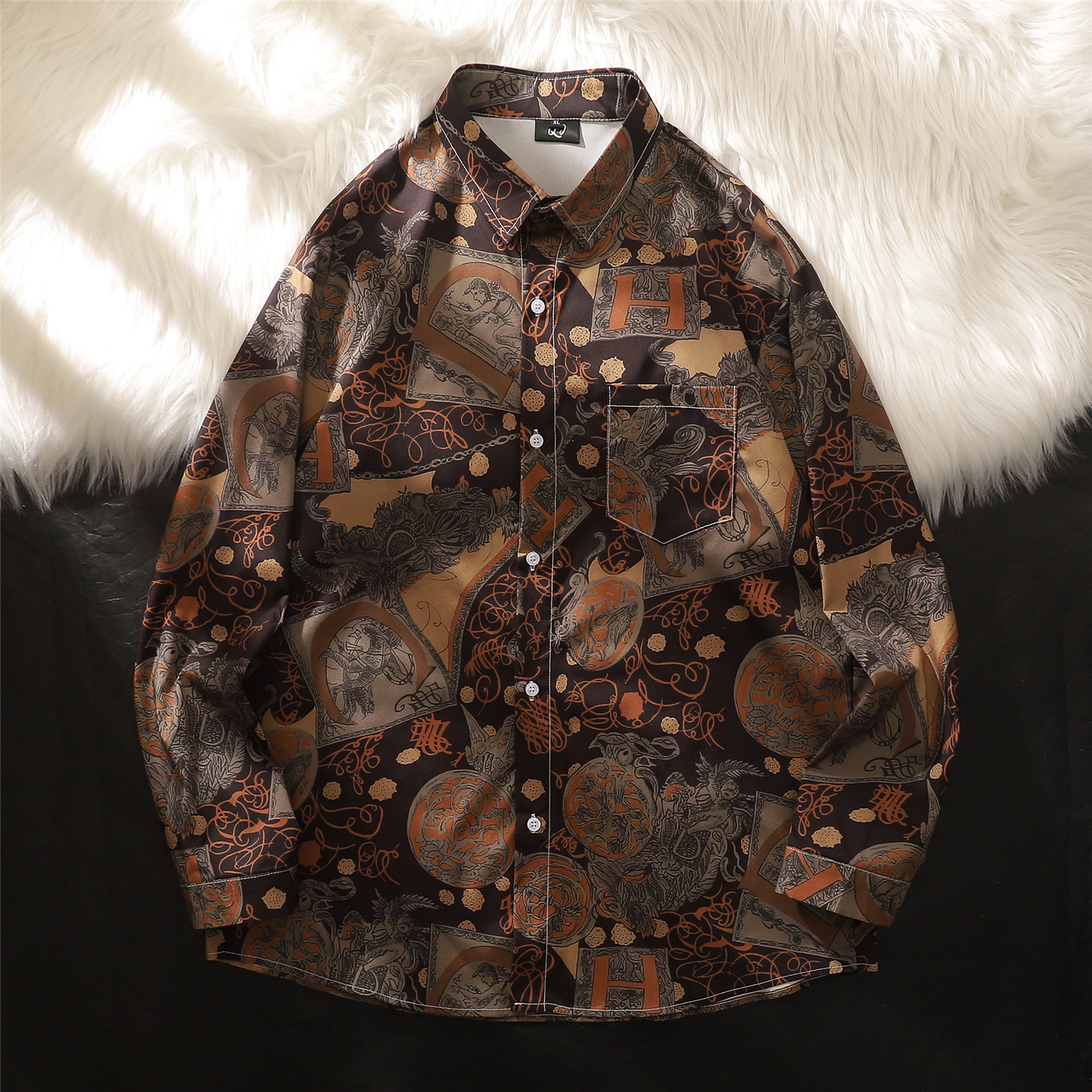 长袖港风防晒薄款男女宽松情侣印花衬衫C147P50，男装防晒衣，电商A433