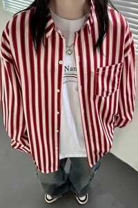 秋季男女宽松条纹长袖衬衫 C5779 P50图片