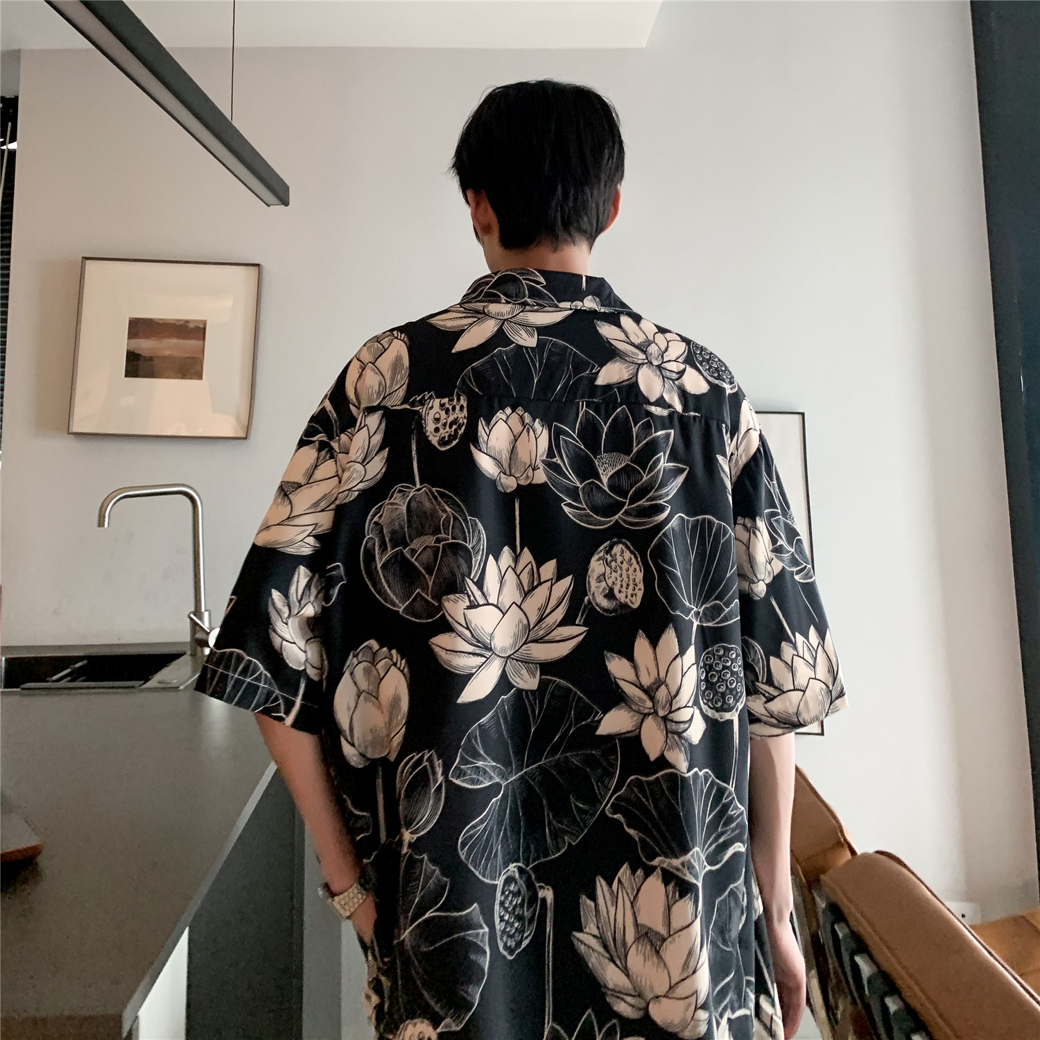 港风夏季男女薄款短袖花衬衫C4062P40,男装衬衫,电商A433