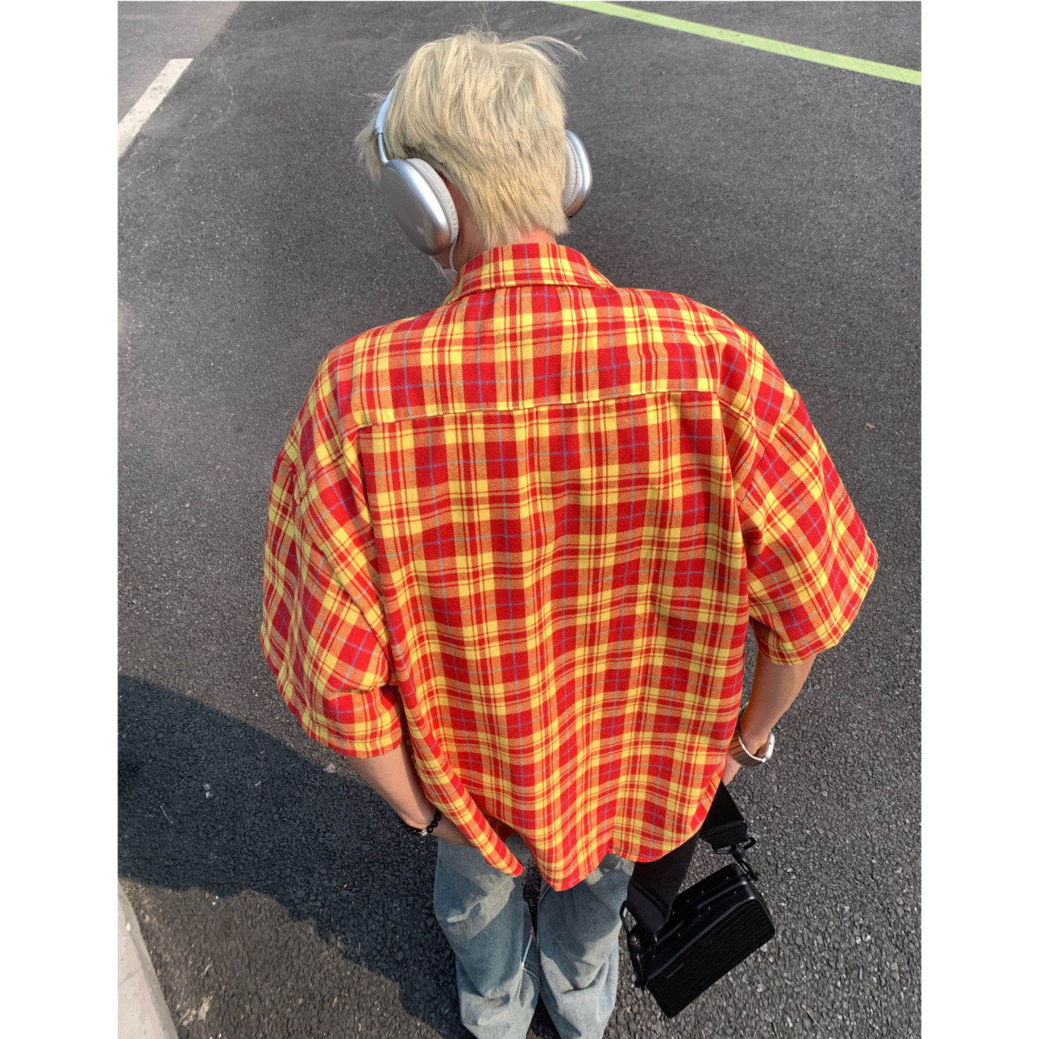 夏季港风格子刺绣男女短袖花衬衫C5596P48,男装T恤,电商A433