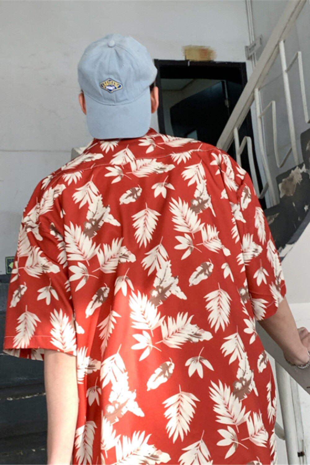 夏季红色宽松旅游男女情侣短袖花衬衫C1019P40,男装衬衫,电商A433
