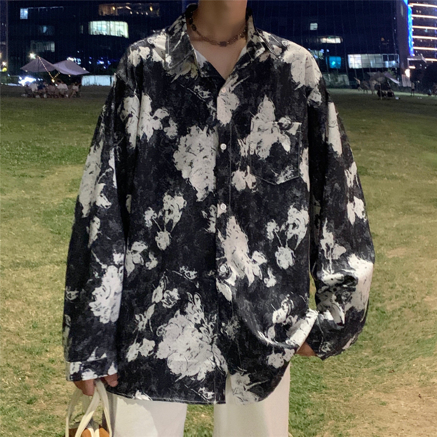 港风长袖秋季宽松防晒薄款男女印花情侣衬衫C147P50,男装防晒衣,电商A433