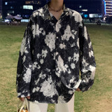 24秋季防晒宽松印花长袖男女休闲衬衫情侣C150P50，男装防晒衣，电商A433