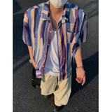 夏季彩色条纹宽松短袖衬衫C4131P40，男装衬衫，电商A433