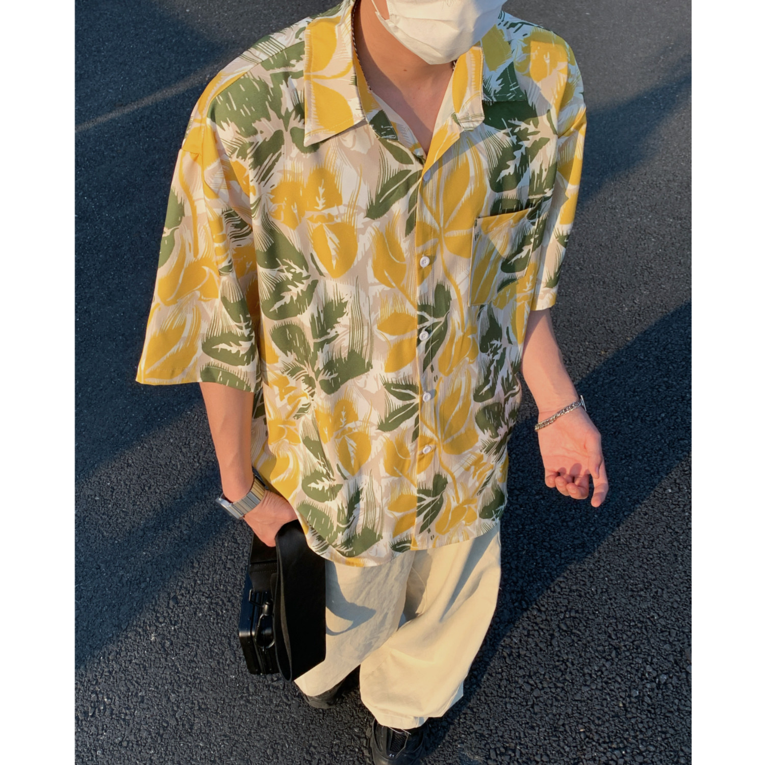 夏季港风宽松男女薄款短袖花衬衫C3632P40，男装T恤，电商A433