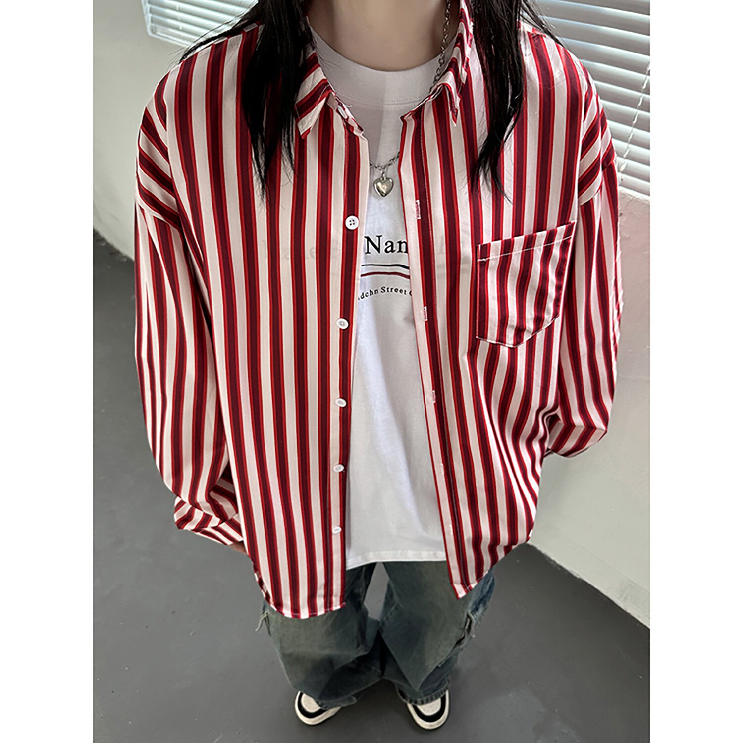 秋季男女宽松条纹长袖衬衫 C5779 P50图片