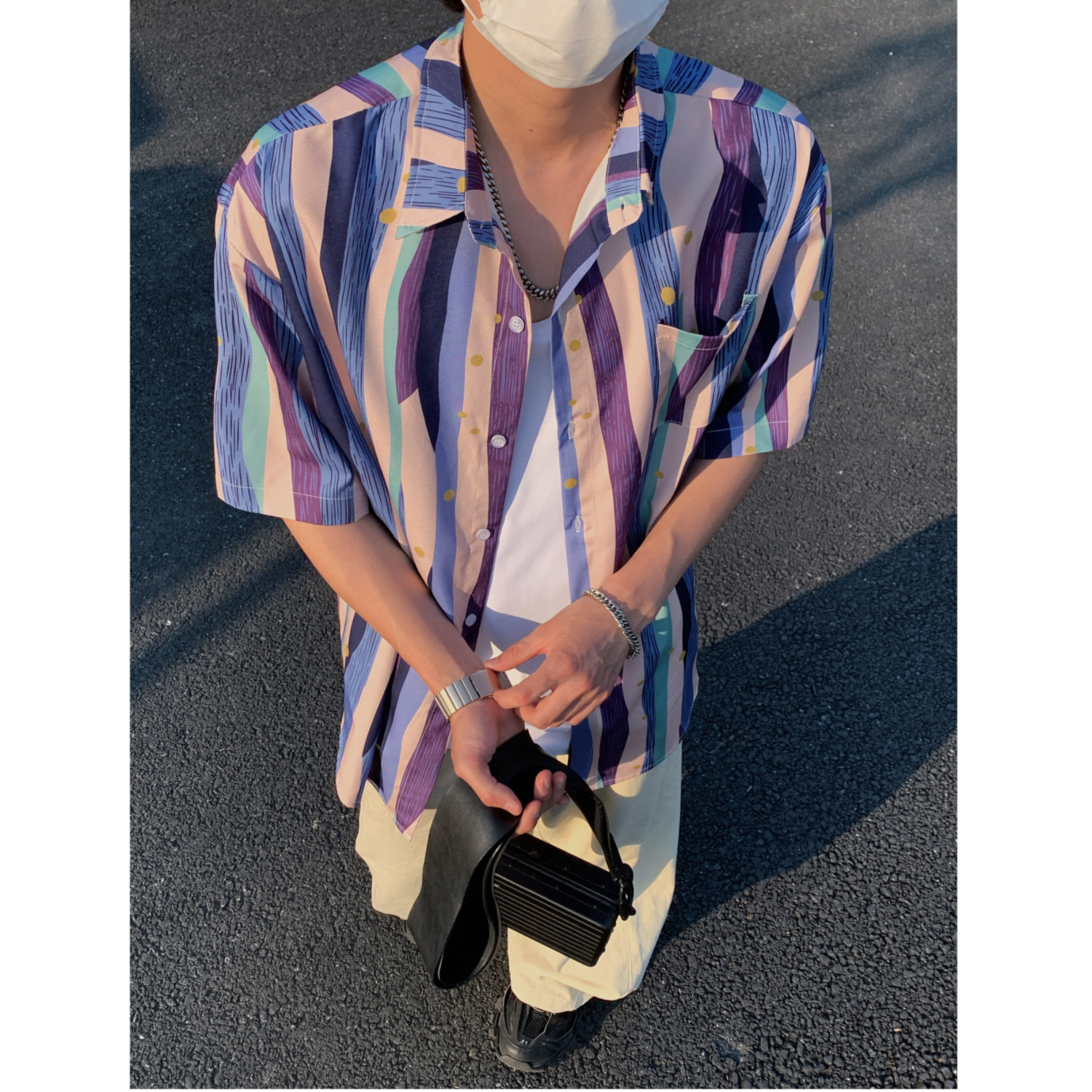 夏季彩色条纹宽松短袖衬衫C4131P40,男装衬衫,电商A433