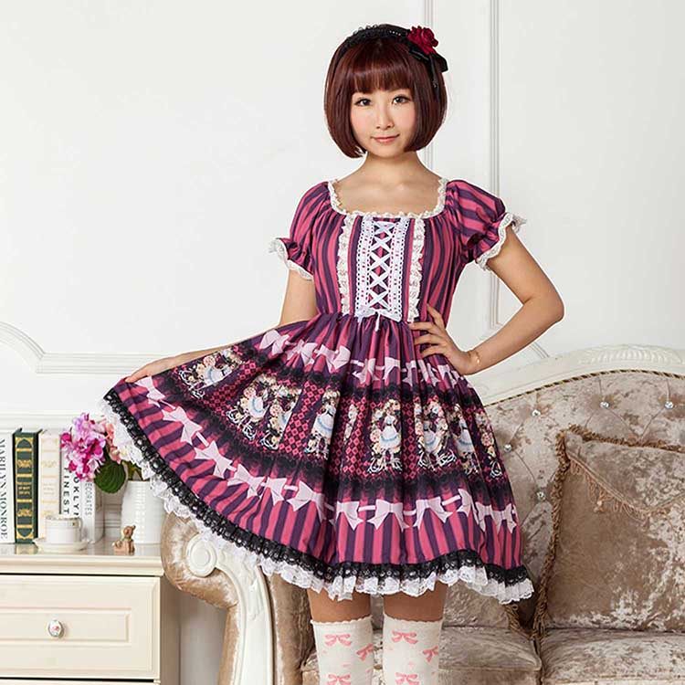 lolita日系爱丽丝甜美印花高腰