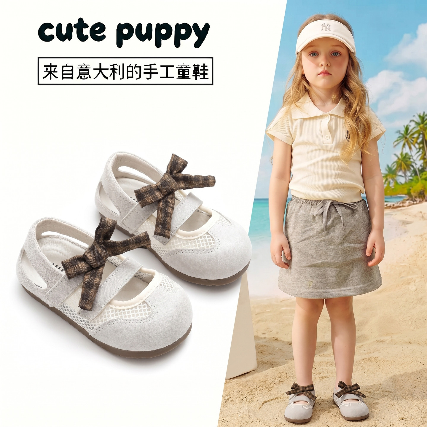 夏季新款女童包头网面凉鞋婴幼儿蝴蝶结公主鞋宝宝真皮软底学步鞋